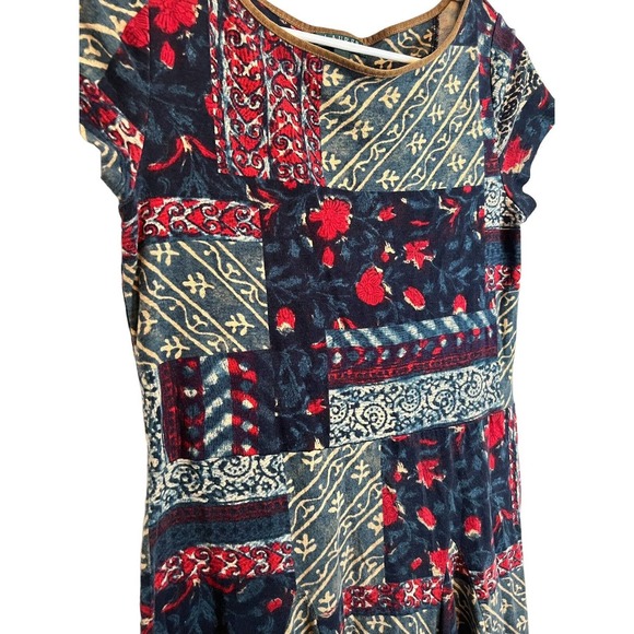 Ralph‎ Lauren 100% Cotton Green Blue Red Floral Empire Tunic Shirt Dress Medium - Picture 3 of 4